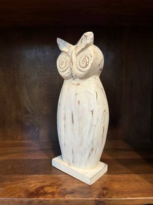 White Wood Carved Owl 15&quot;