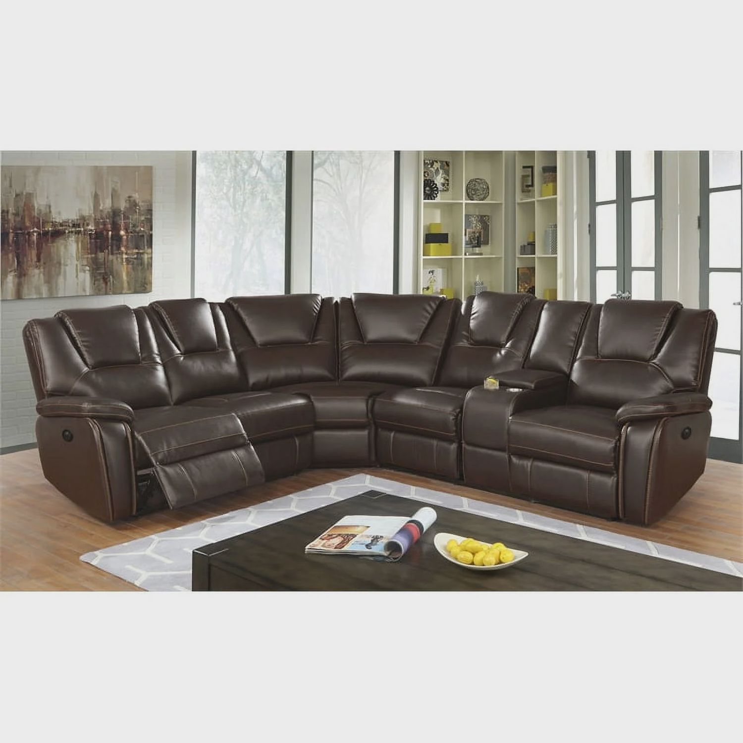 Hong Kong Power Reclining Sectional With Faux Leather In Black