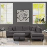 Velvet Sectional Sofa with storage Ottoman, Colour: Gray