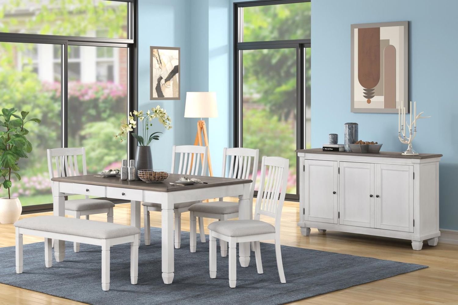 6PC Dining Set. Table &amp; 4 Chairs with Bench