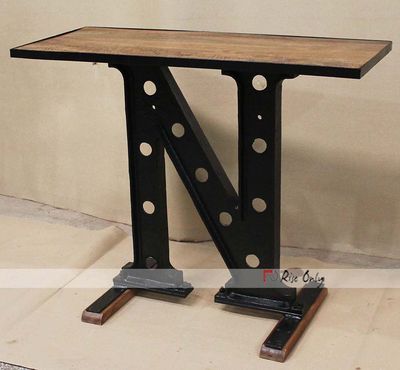 Industrial Cast Iron and Wooden Console Table