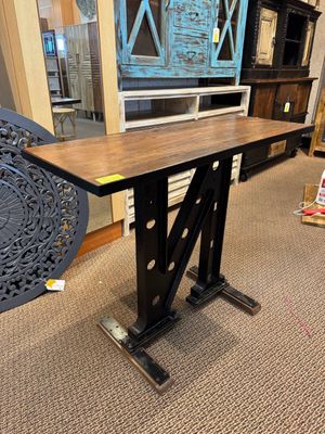 Industrial Cast Iron and Wooden Console Table