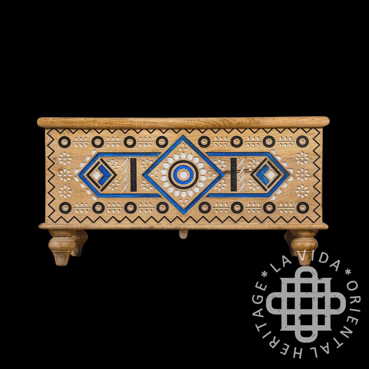 Handmade Carved  Trunk, Colour: naturel with Blue