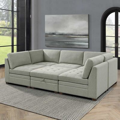 Sectional 6-piece Boucle with Storage Ottoman 1