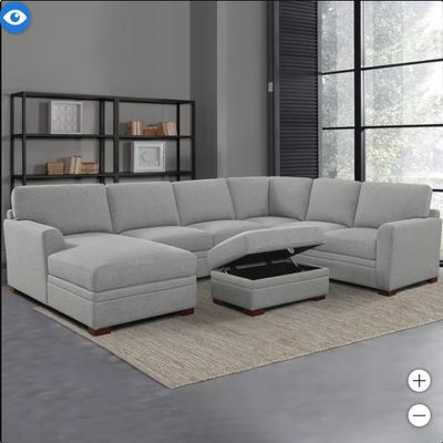 Thomasville Langdon Fabric Sectional with Chaise and Storage Ottoman