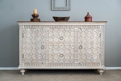 Natural Hand Carved Indian White 2 Door 2 Drawer SideBoard