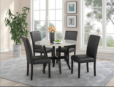 Dining Table White Top, Black Base, Round Shape