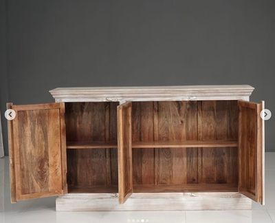 Carved wood Sideboard 4 Door with old rail train metal