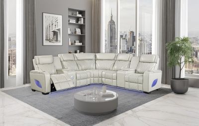 3 PC Power Sectional with Power Headrest, Console, Bluetooth Speaker LED Light, Colour: Gray