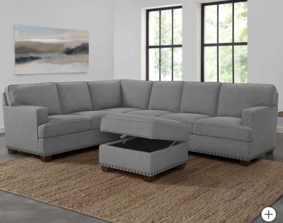Thomasville Emilee Fabric Sectional with Storage Ottoman
