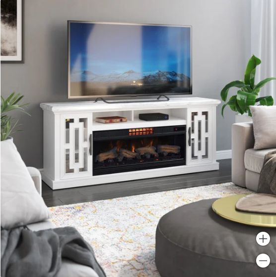 TV Console with Classic Flame Cool Glow 2-in-1 Electric Fireplace and Fan