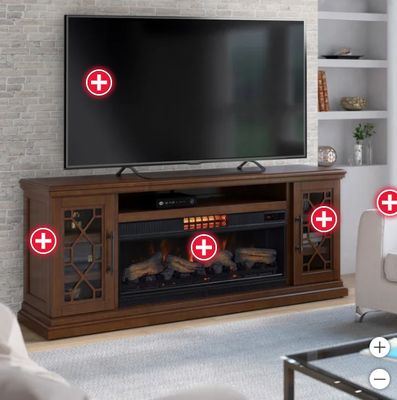 Ryder 74&quot; TV Console with Classic Flame Cool Glow 2-in-1 Electric Fireplace and Fan