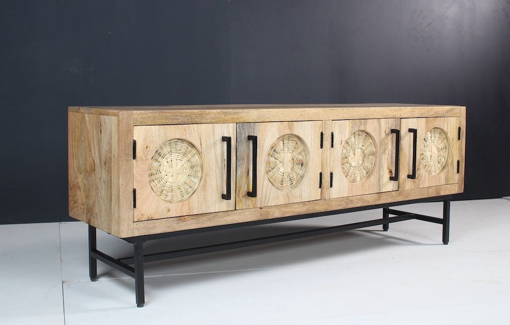 Mango Wood and Cane TV Cabinet, Colour: NATURAL FINISH