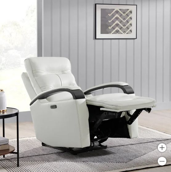 Canmore Leather Power Recliner with Power Headrest, Colour: Cream