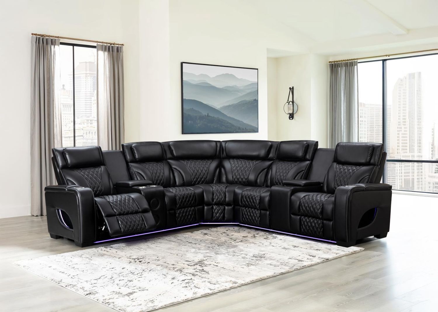Sectional with Power Headrest, Console, Bluetooth Speaker LED Light