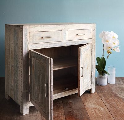 Leigh Whitewash Wood Storage Cabinet