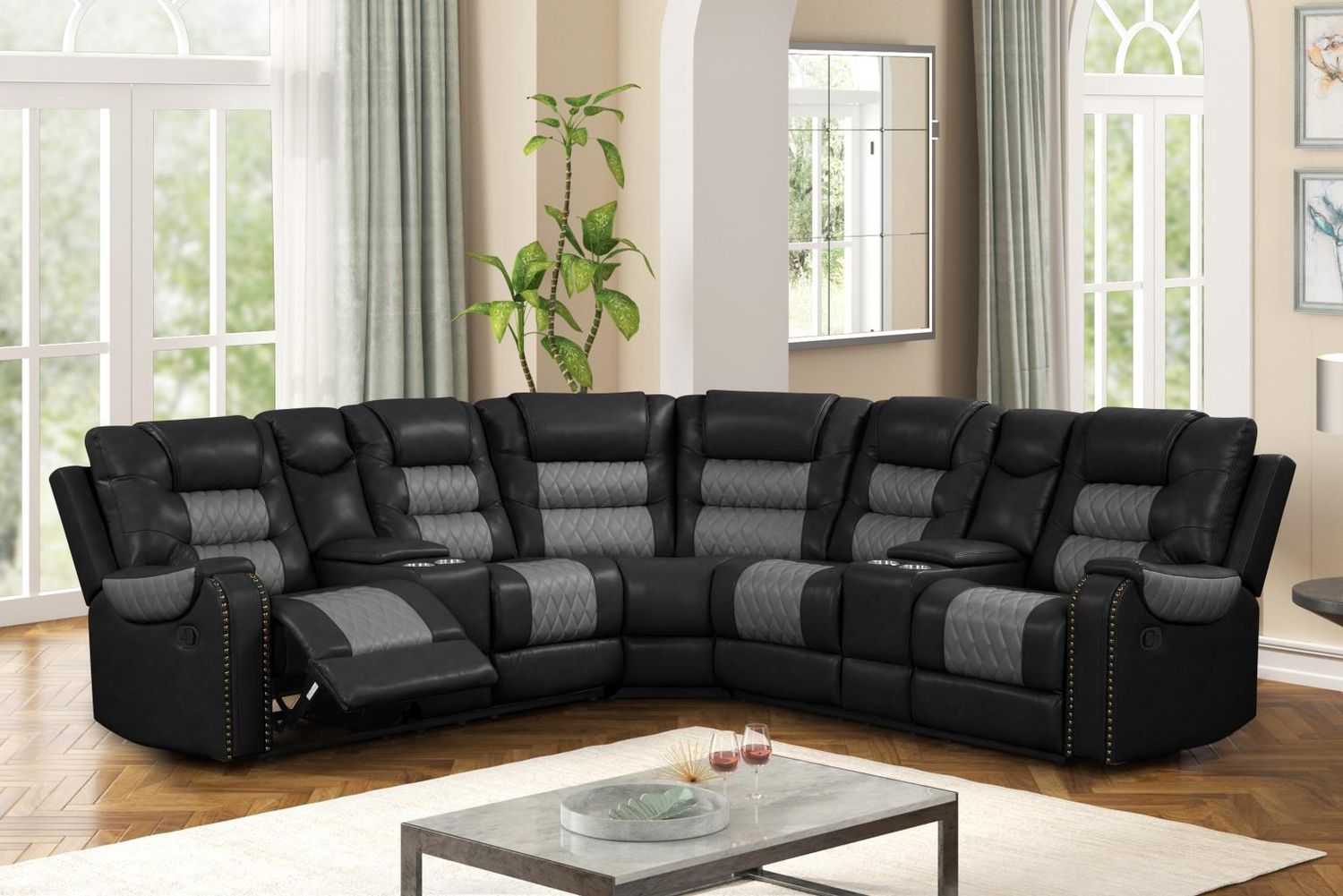 Black &amp; Gray Manual Recliner Sectional