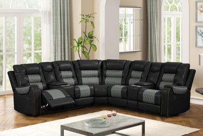 Black &amp; Gray Manual Recliner Sectional