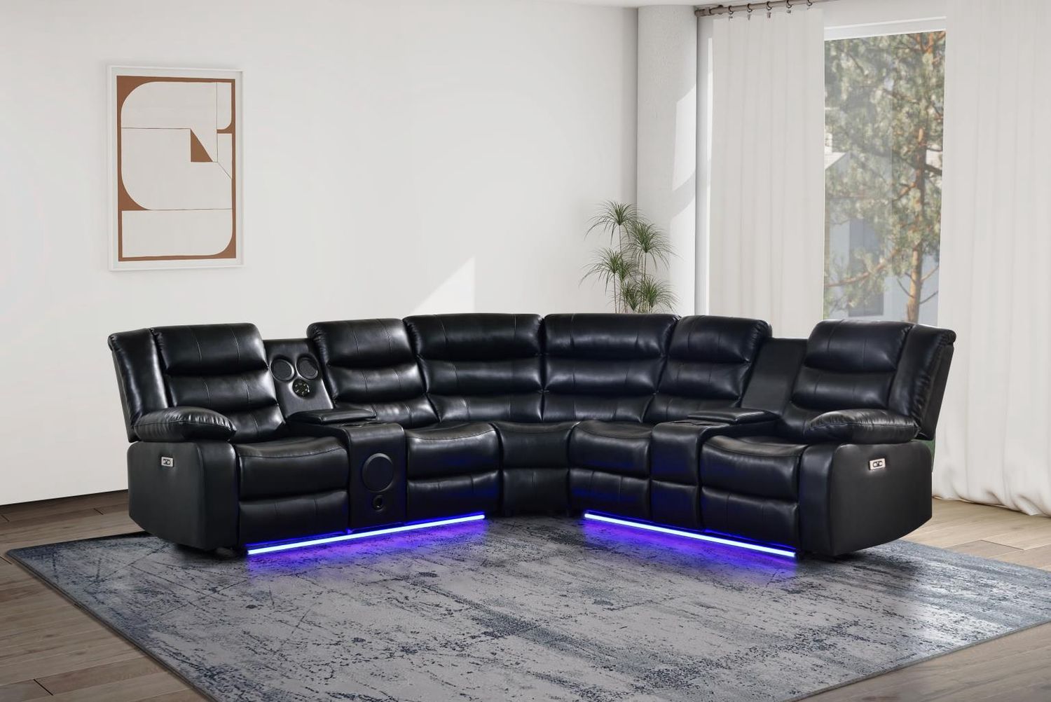 Sectional  Leather Gel Brown With Power Recliner