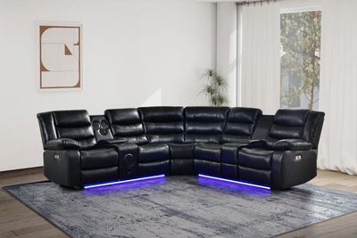 Sectional  Leather Gel Brown With Power Recliner