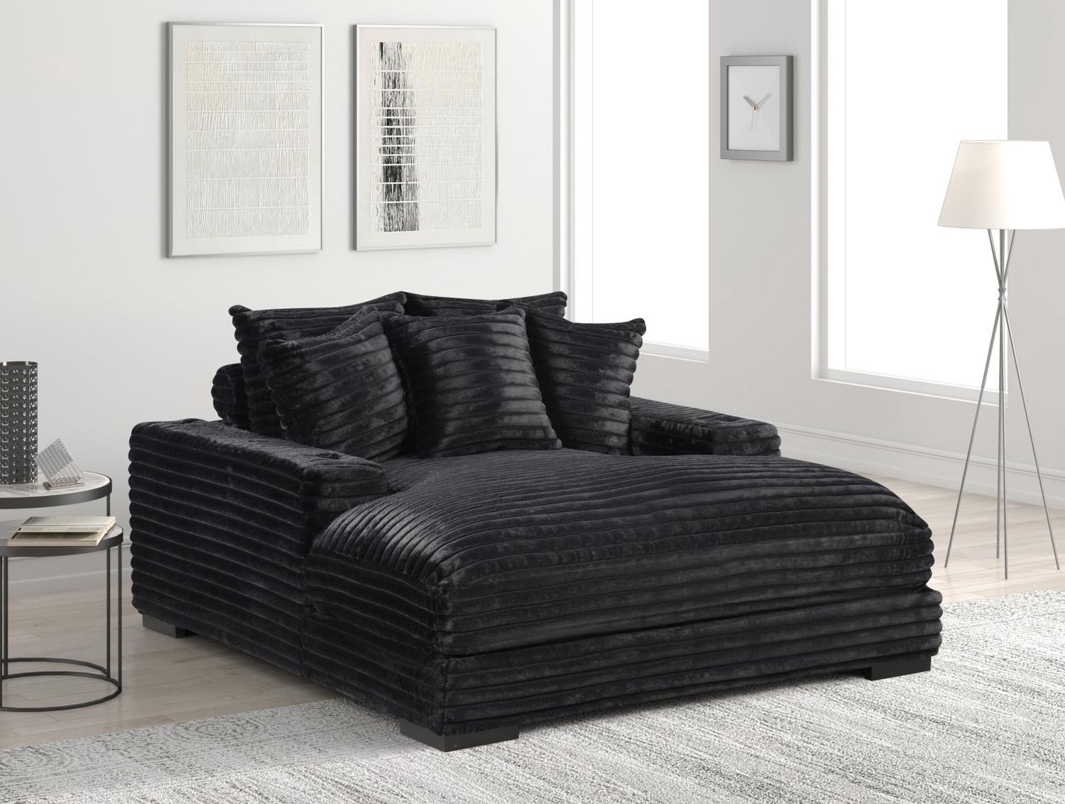 Chaise Lounge with Two Cup Holder, Colour: Black
