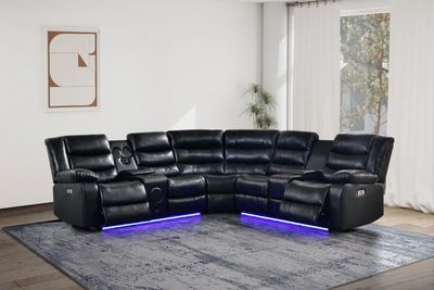 Jovi Sectional  Leather Gel Brown With Power Recliner