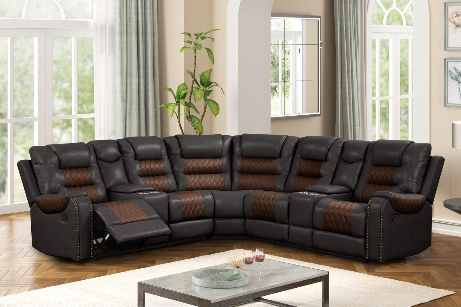 Brown &amp; Brown Manual Recliner Sectional