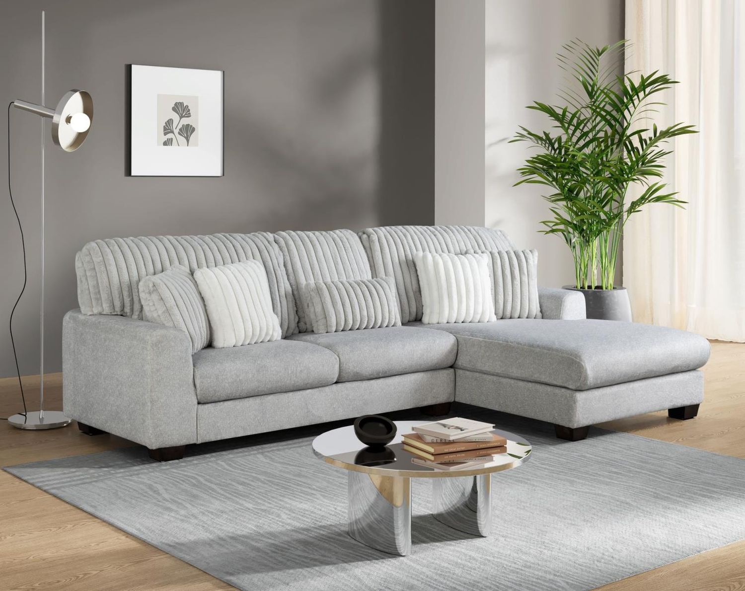 Sectional Light Gray Corduroy Fabric