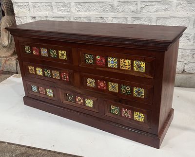 Mallorca Floral Tiled Solid Wood 7 Drawer Standard Horizontal Dresser