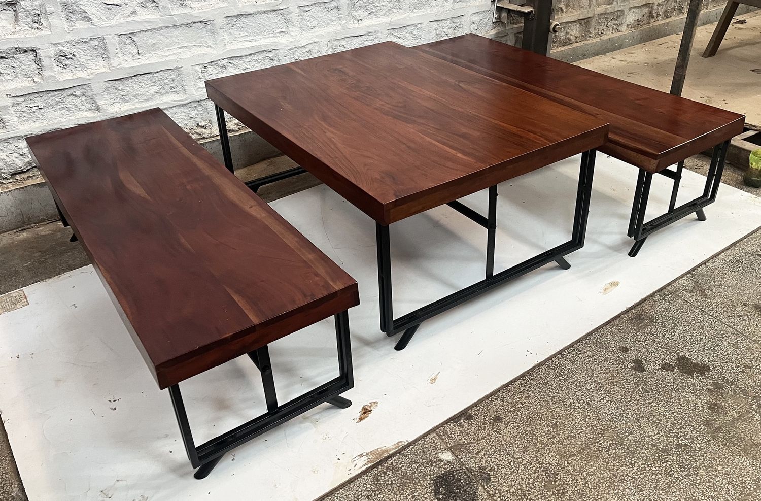 IRON AND WDN COFFEE TABLE SET OF 3 PCS 32