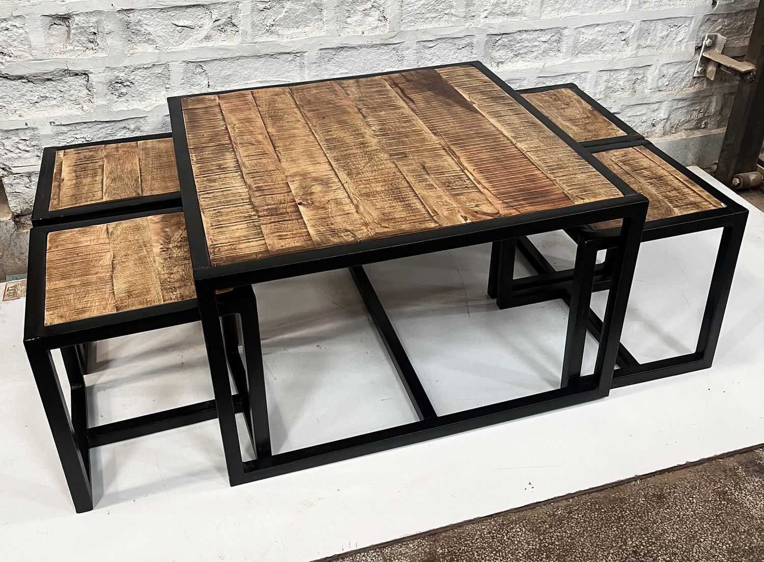 IRON AND WDN COFFEE TABLE SET OF 5 PCS 35