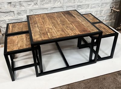 IRON AND WDN COFFEE TABLE SET OF 5 PCS 35