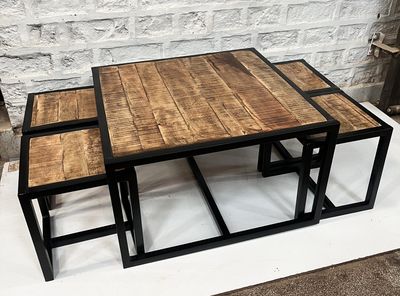 IRON AND WDN COFFEE TABLE SET OF 5 PCS 35