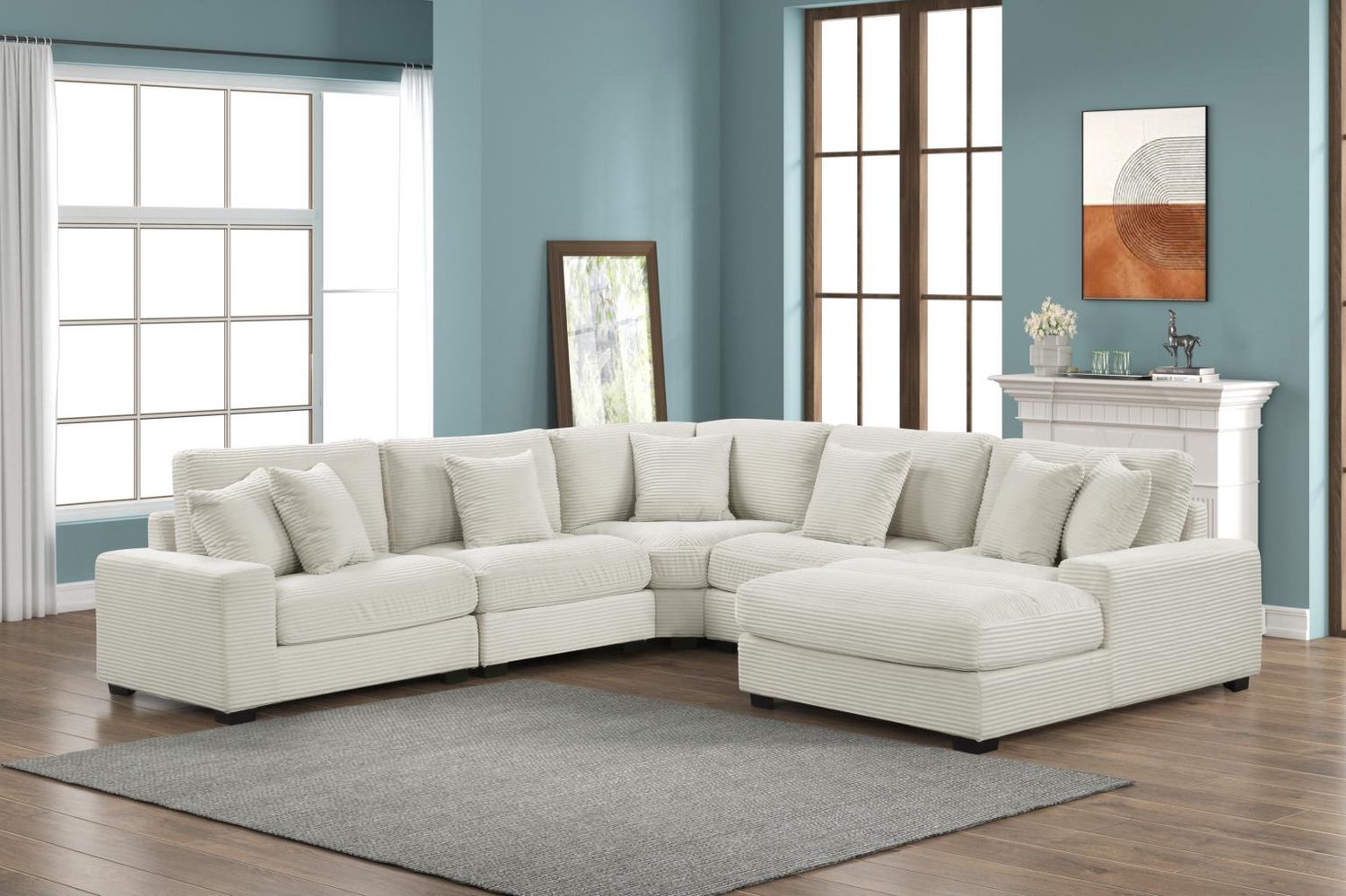 5Pc Modular Sectional Set Cream