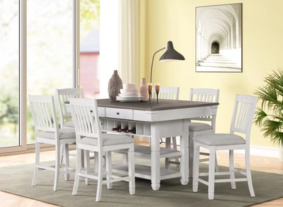 5pc Counter Height Dining Table White Gray