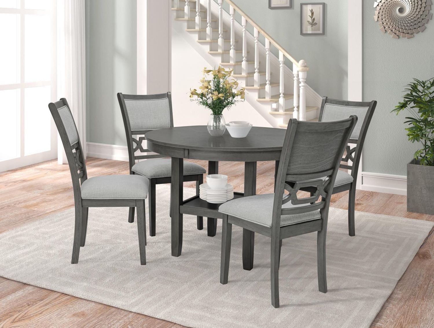 Round 5Pc Dining Table Set Lower Storage Shelves