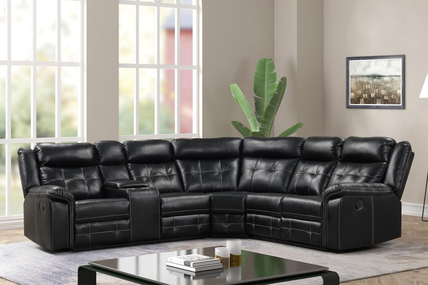 Leather Reclining Sectional Sofa Set with  Consoles