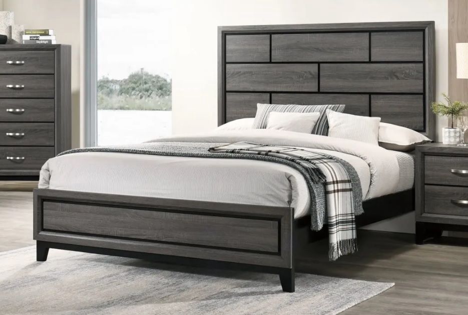 Gray Queen Bed - Valdemar Collection