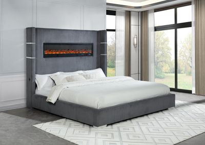 Queen Bed Ambient lighting in Gray Velvet