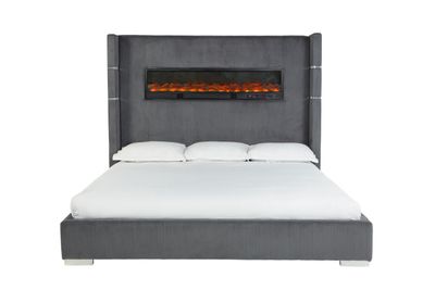 Queen Bed Ambient lighting in Gray Velvet