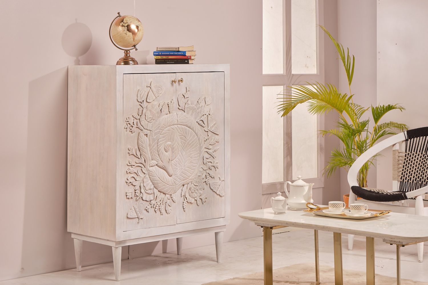 Reyansh Hand-Carved Floral Cabinet