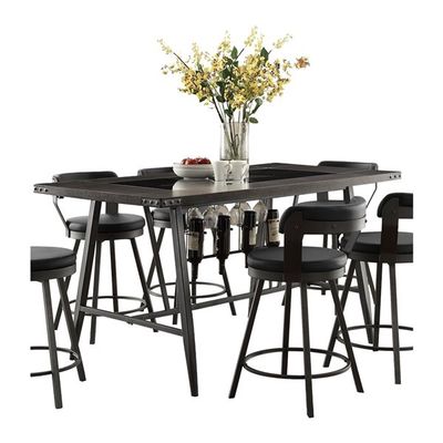 Table and 6 Counter Stools in Black Faux Leather