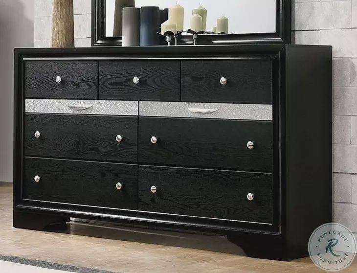 FOA Laren Black Wood Dresser with Mirror