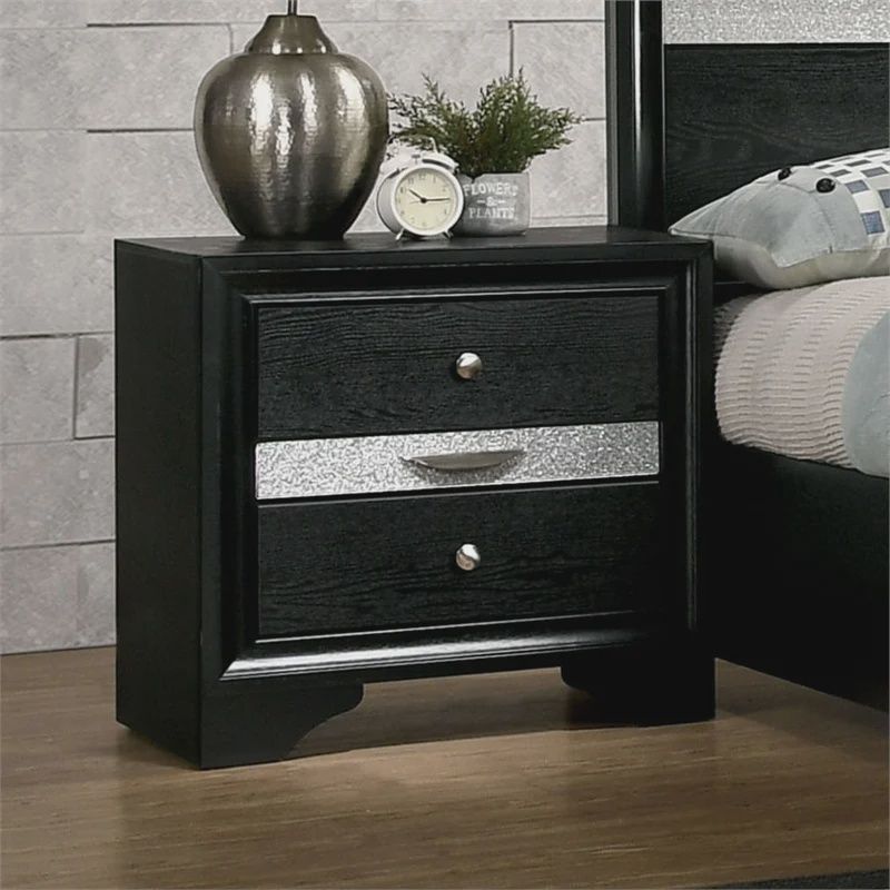 FOA Laren Black Wood Nightstand