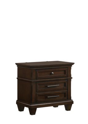 Bradford 3 Drawers Brown Nightstand with USB Charger