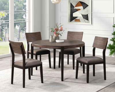 Black Brown Round Dining Set W 4 Chairs