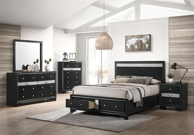 FOA Laren Black Bed Set