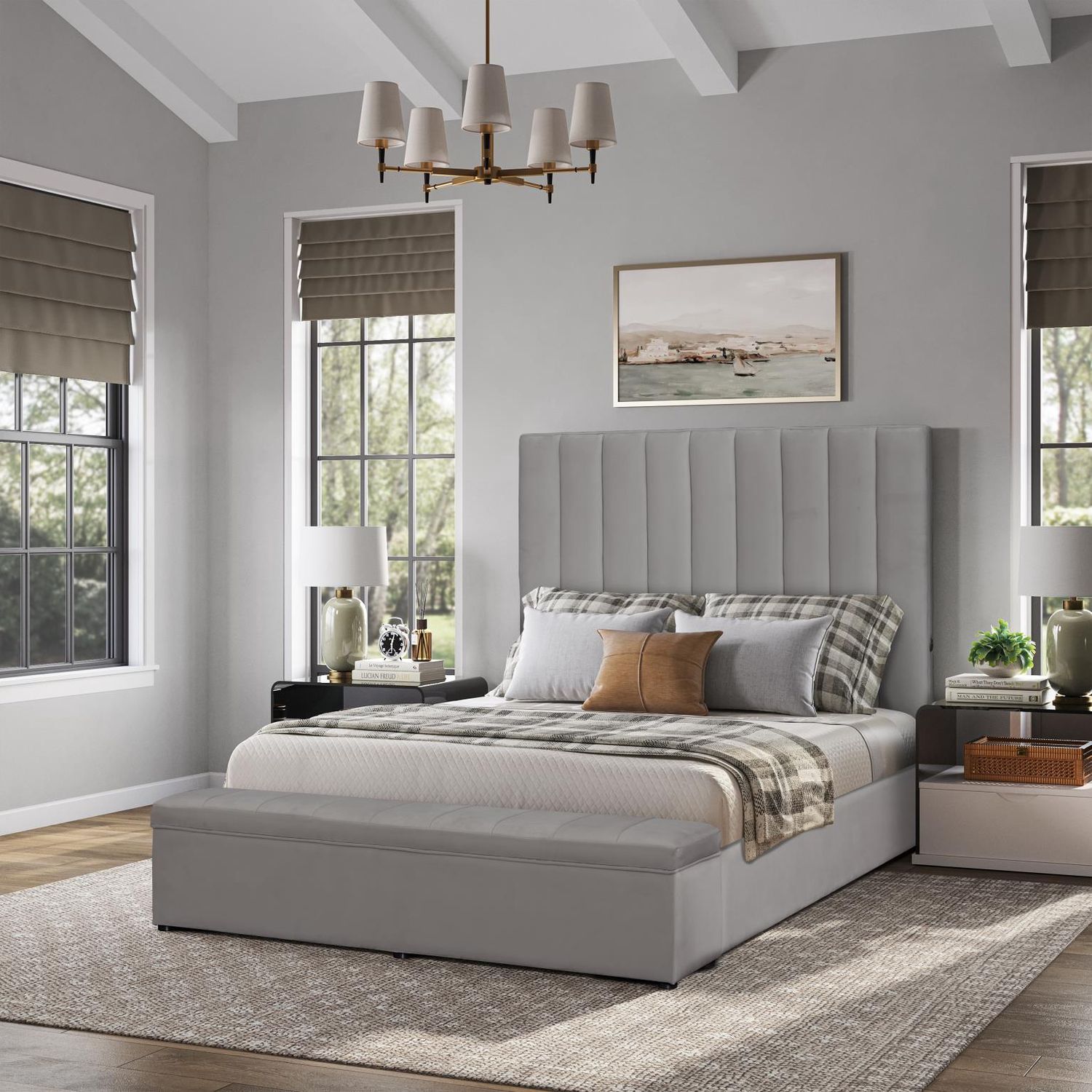 King Bed with USB Charger, Colour: Gray, Size: King