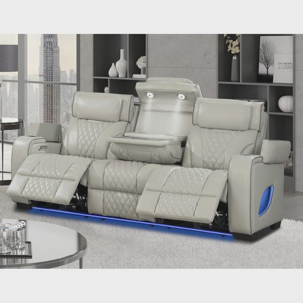 Sofa Power Recliner with Power Headrest, Color: Gray