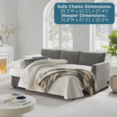Coddle Luke Fabric Sleeper Sofa with Reversible Chaise and Storage, Gray